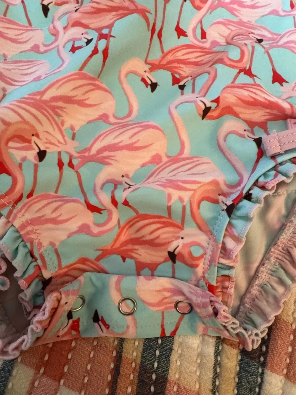 Girls Pink Flamingo Ruffle Butts One-Piece swimsuit